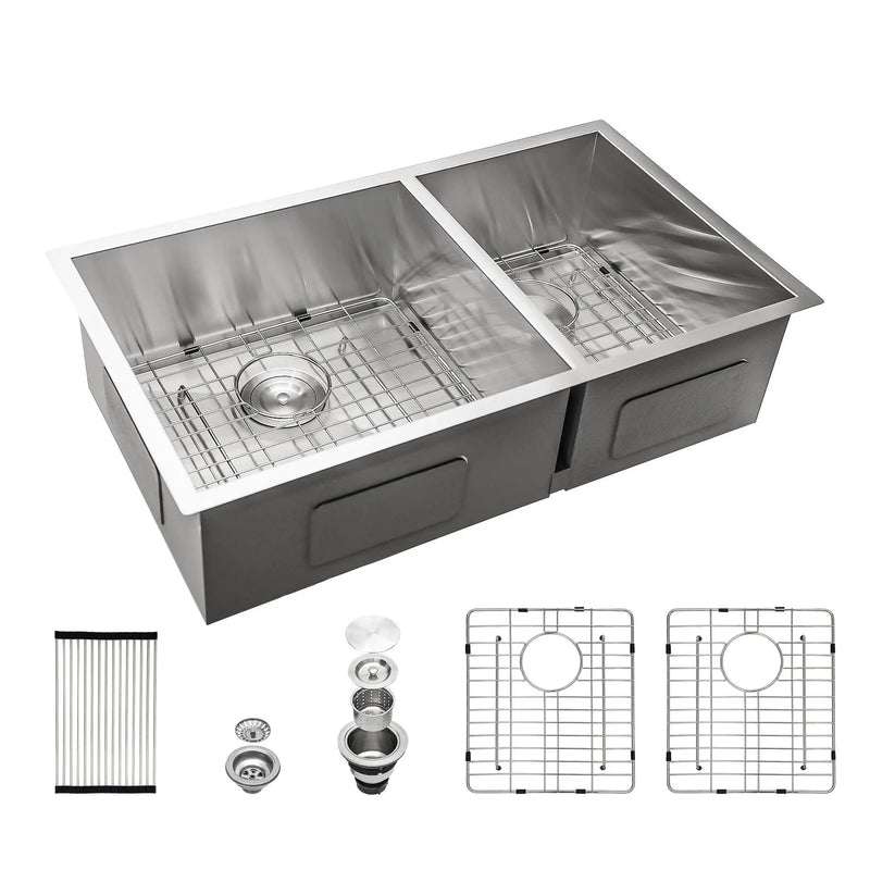 Modern Double Bowl Undermount Sink Design With 10" Deep Basins by HouseOfZazla