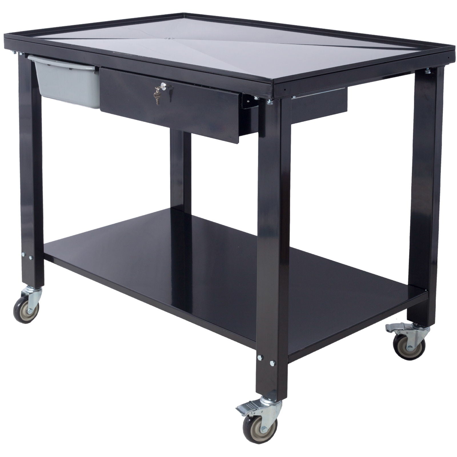 Transmission Teardown Work Station 1 / 2 Ton Capacity Sloping Drain Table Locking Drawer Removable Drain Basin Full-Width Lower Shelf Four 4" Caster Wheels by HouseOfZazla