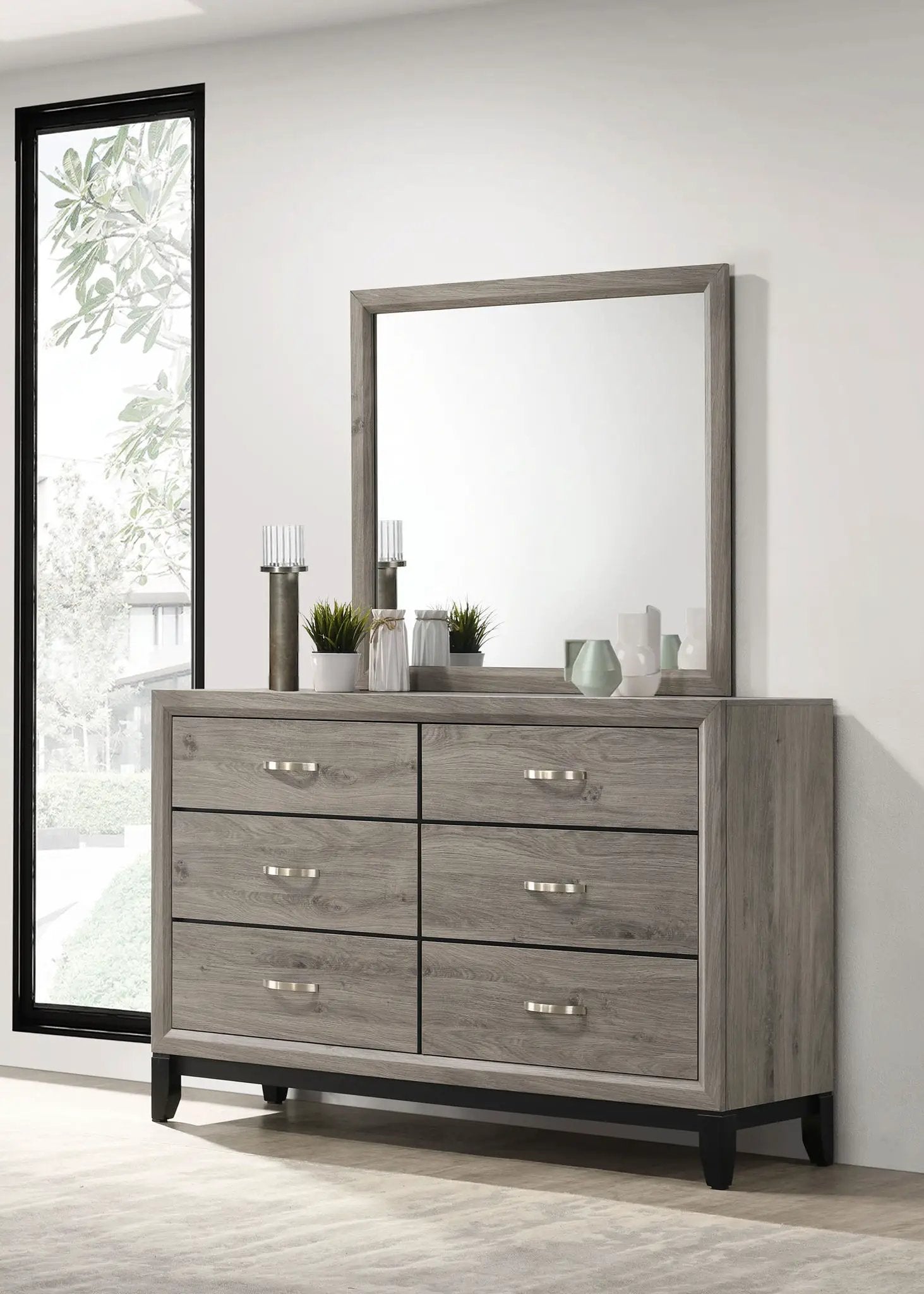 Valen 6-drawer Bedroom Dresser and Mirror Light Taupe by Unique Piece Furniture