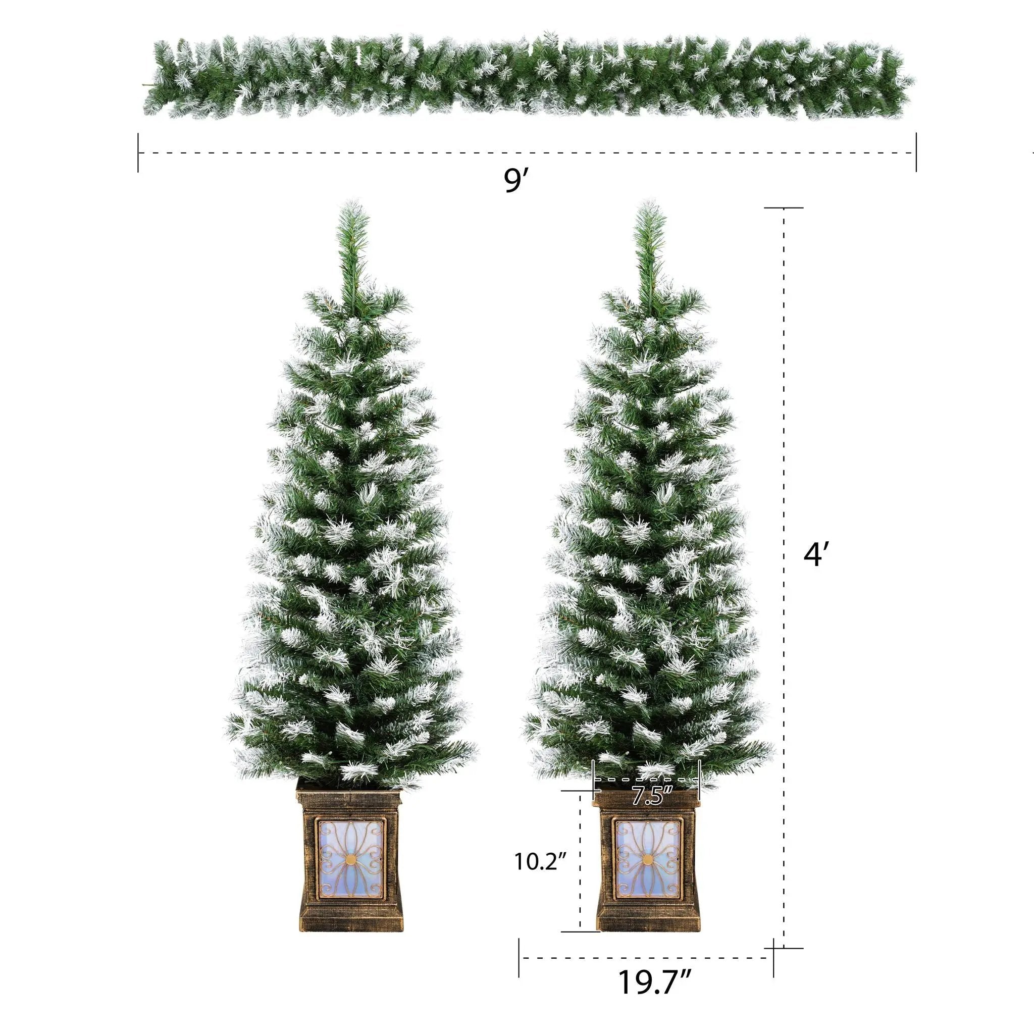 Artificial Christmas 3 Piece Set Wreath And 2 Entrance Trees With LED Lights - White / Green by HouseOfZazla