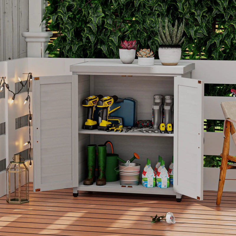 Rustic Cedar Wood Potting Bench With Storage Cabinet And Metal Top For Outdoor Patio - Gray by HouseOfZazla