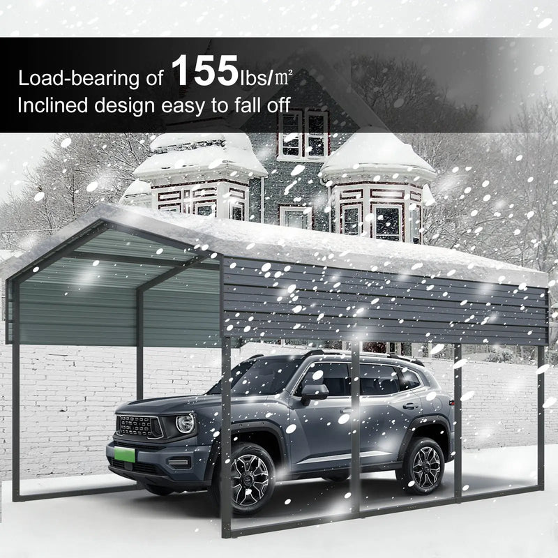10 X 15 Ft Carport, Outdoor Carport, Heavy Duty Carport Canopy With Galvanized Steel Roof And Frame, Metal Carport Large Garage For Driveway Car, Truck - Charcoal by HouseOfZazla