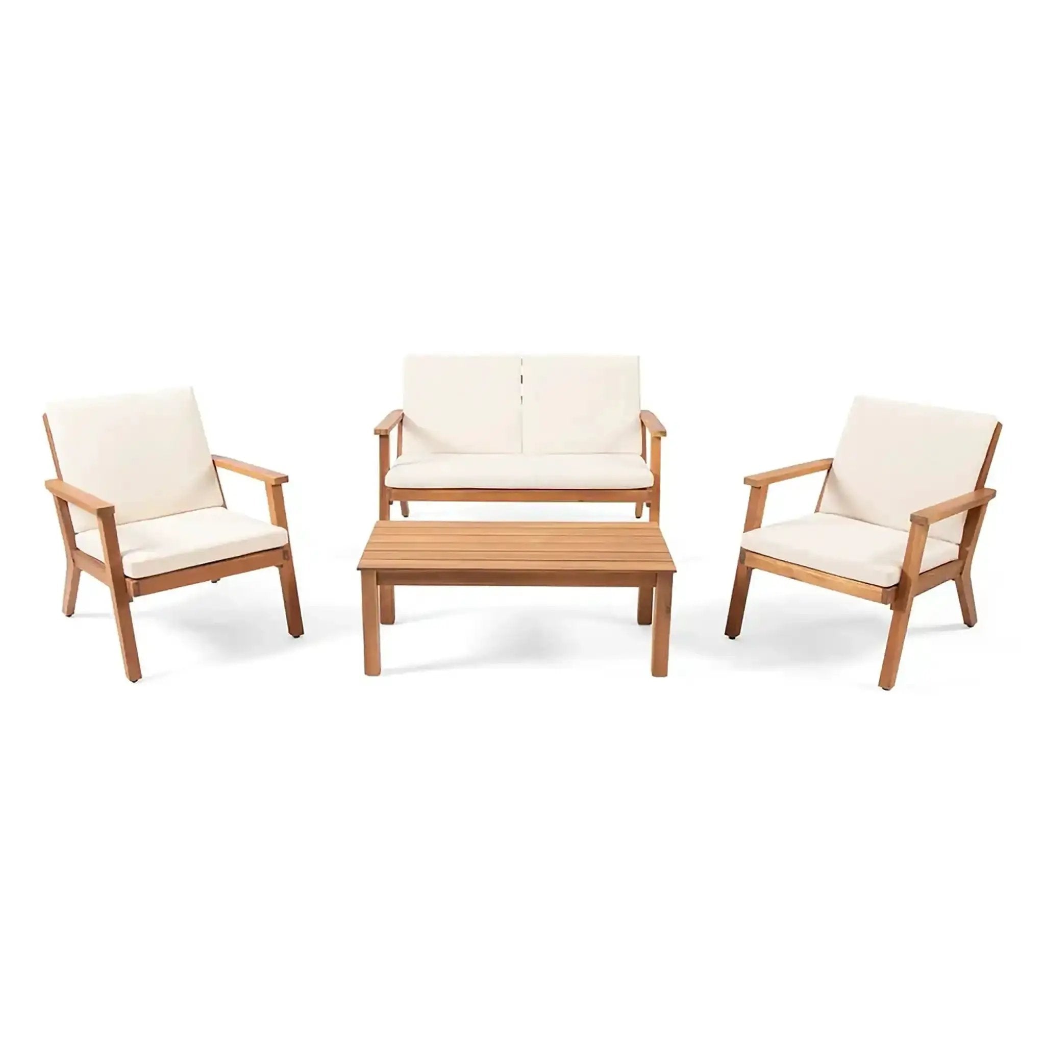 Avacyn Outdoor Acacia Wood 4-Seater Chat Set with Cushions by HouseOfZazla