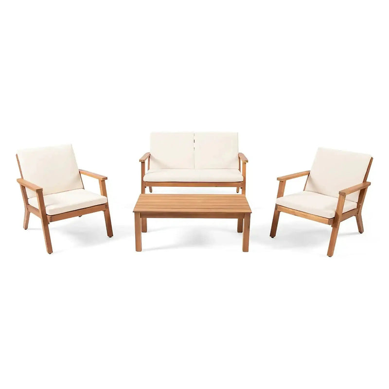 Avacyn Outdoor Acacia Wood 4-Seater Chat Set with Cushions by HouseOfZazla