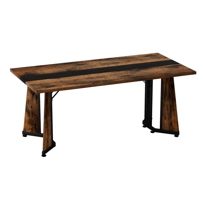 Rustic Rectangular Large Dining Table, Waterproof Desk For 8 People, & Steel With Adjustable Legs - Black / Rustic Brown by HouseOfZazla