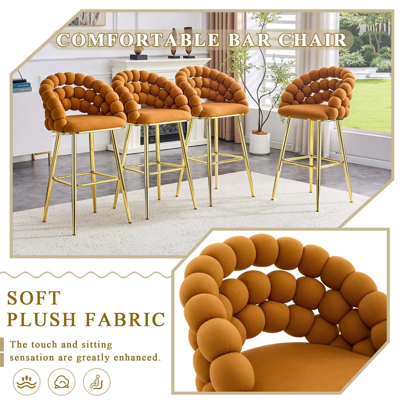 Bubble, Ball Chain Tufted Bar Chairs For Kitchen Island & Home Bar (Set of 2) by HouseOfZazla