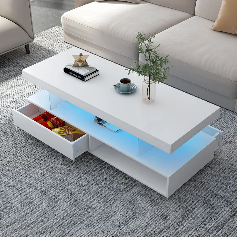 LED Coffee Table With 2 Drawers And Display Shelves by Unique Piece Furniture