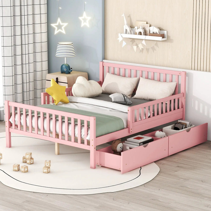 Platform Bed With Guardrails On Both Sides And 2 Storage Drawers by Unique Piece Furniture