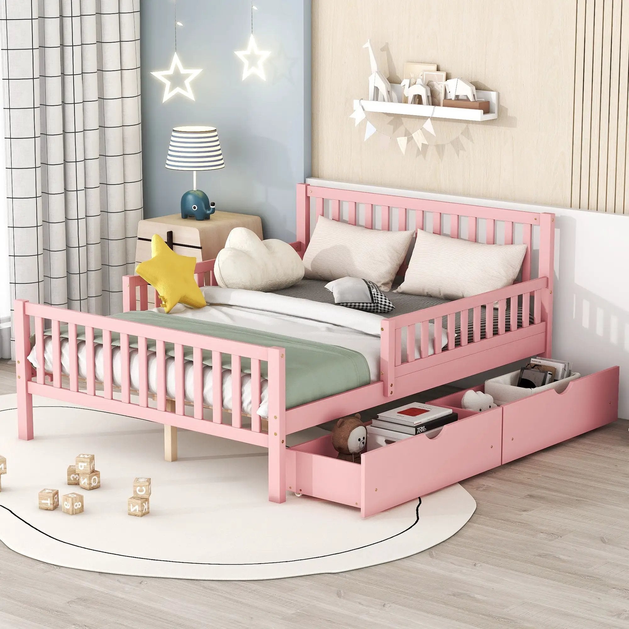 Platform Bed With Guardrails On Both Sides And 2 Storage Drawers by HouseOfZazla