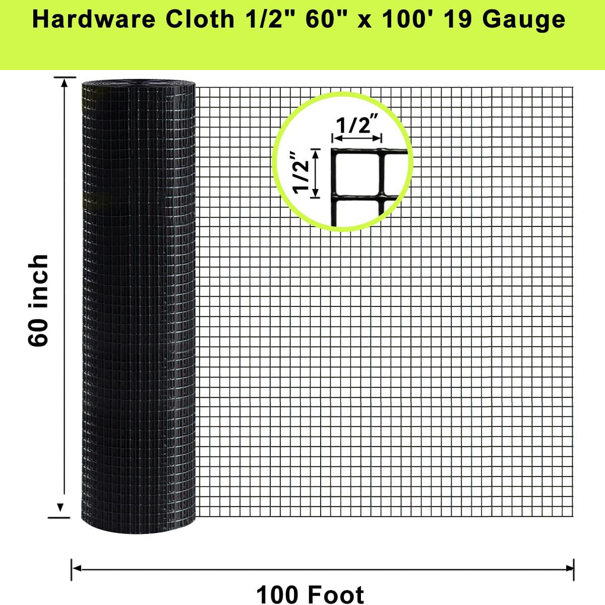 Black Hardware Cloth 5 ft × 100 ft, 19 Gauge 1/2 Inch by HouseOfZazla