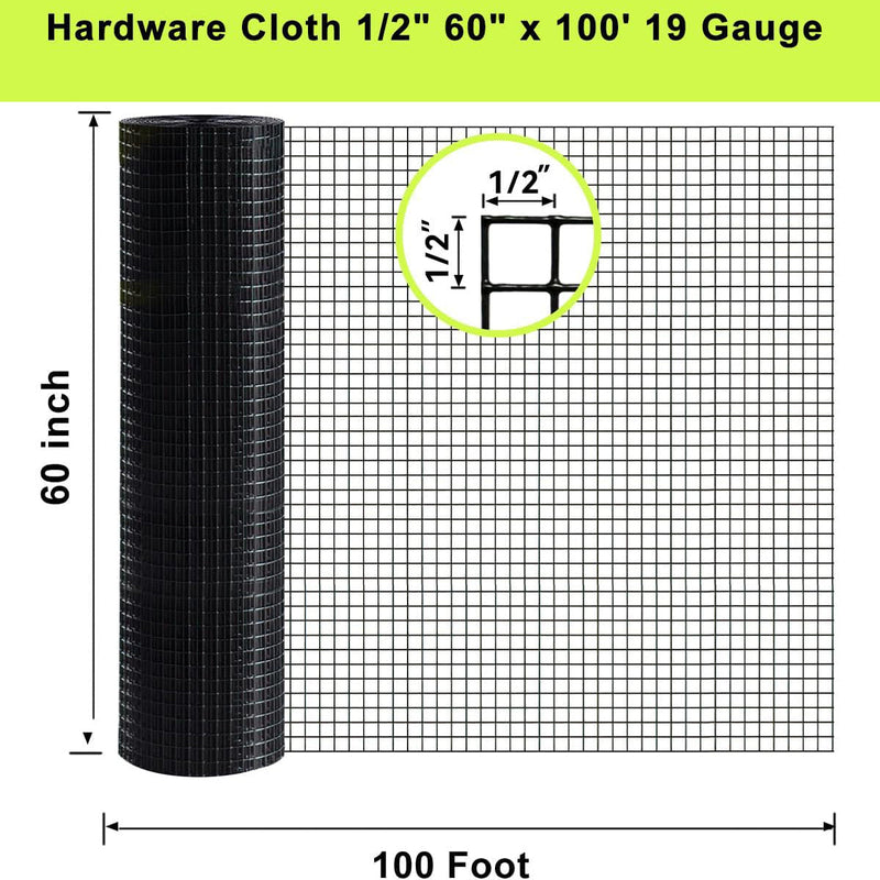 Black Hardware Cloth 5 ft × 100 ft, 19 Gauge 1/2 Inch by HouseOfZazla