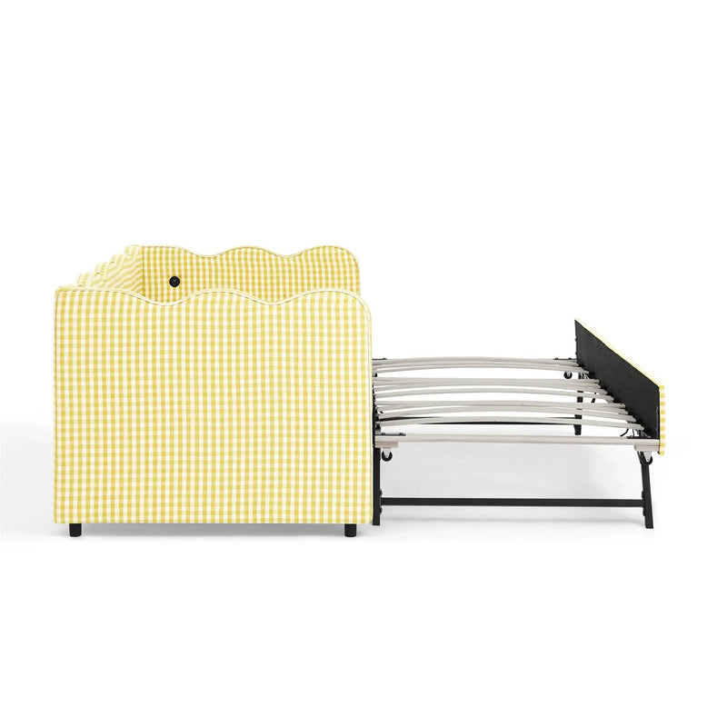 Cozy Gingham Daybed with Trundle Twin Size Sofa Bed by HouseOfZazla