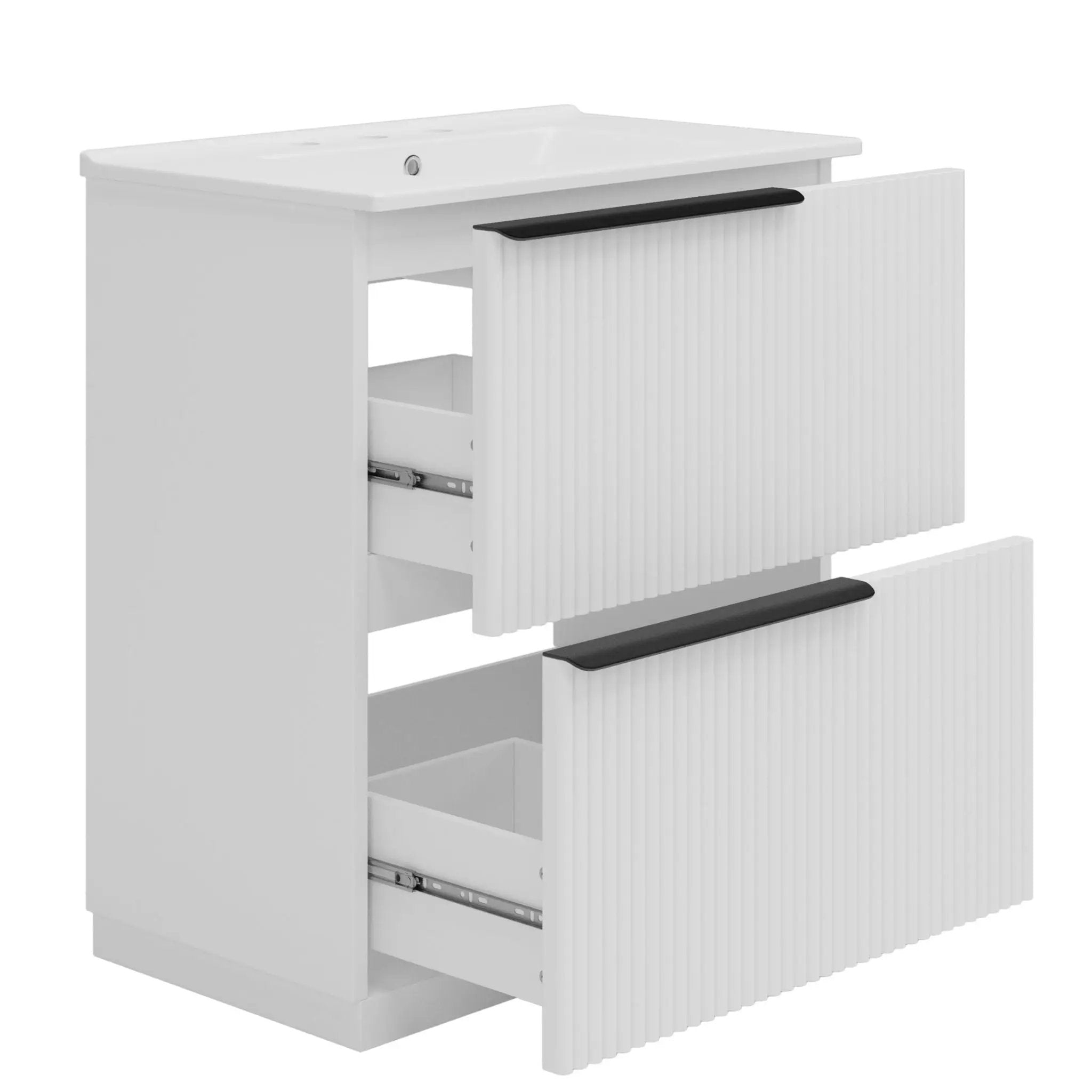 Fluted Bathroom Vanity With Ceramic Sink, Freestanding Cabinet by HouseOfZazla