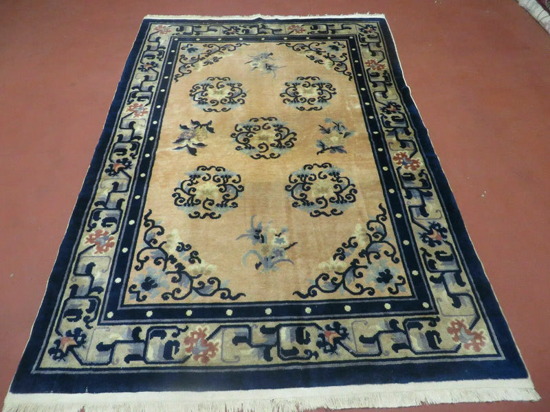 4' X 6' Antique Handmade Fine Knotted Peking Chinese Wool Rug Amiri Salmon by Jewel Rugs