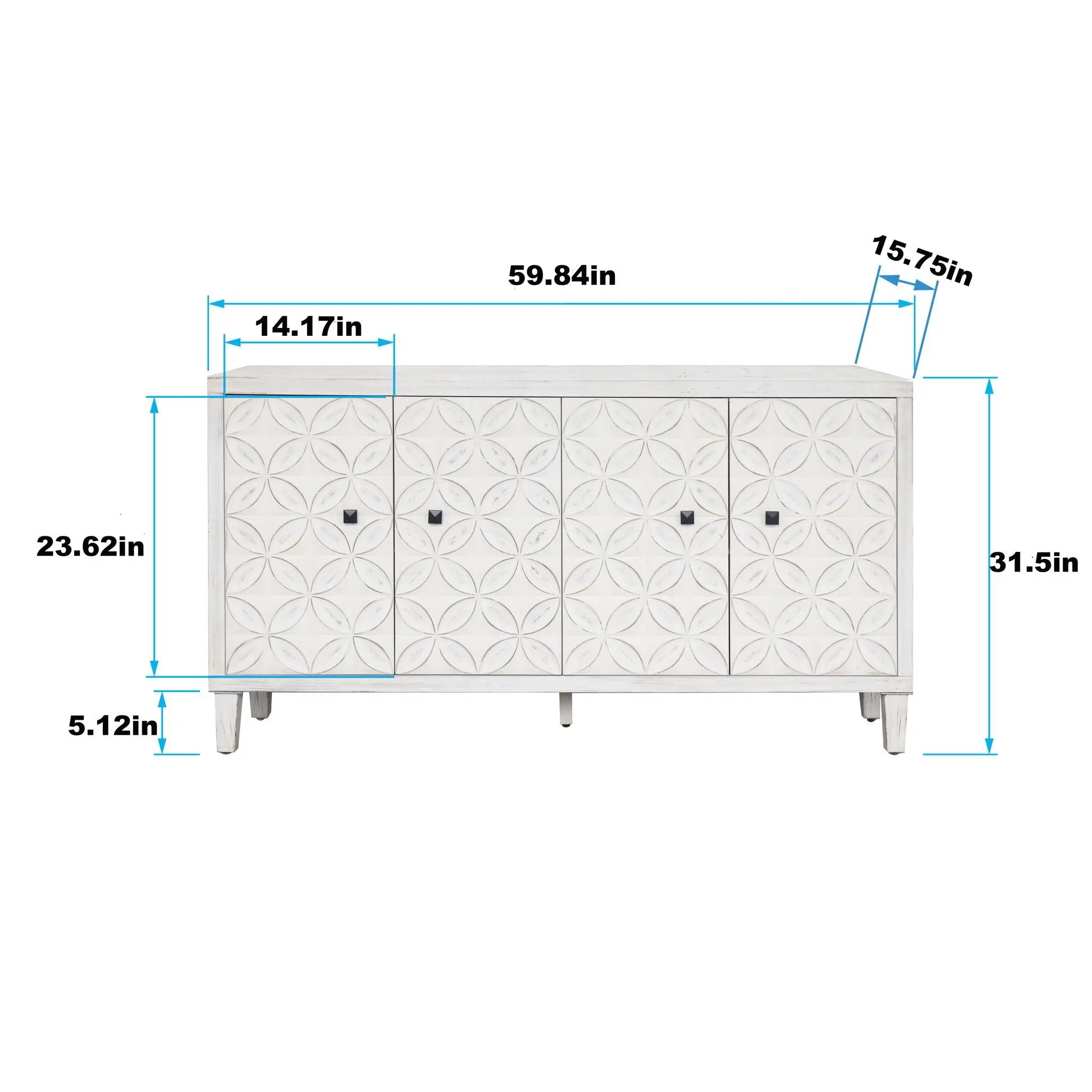 Accent Cabinet 4 Door Wooden Cabinet Sideboard Buffet Server Cabinet Storage Cabinet, For Living Room, Entryway, Hallway, Office, Kitchen And Dining Room - White Wash by Unique Piece Furniture