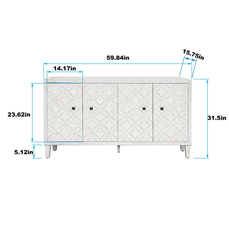Accent Cabinet 4 Door Wooden Cabinet Sideboard Buffet Server Cabinet Storage Cabinet, For Living Room, Entryway, Hallway, Office, Kitchen And Dining Room - White Wash by Unique Piece Furniture
