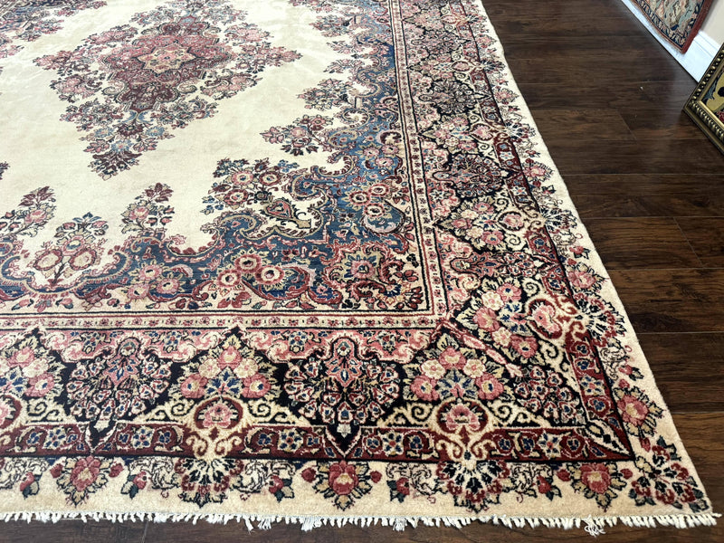 Persian Sarouk Rug 9x12, Ivory & Blue, Semi Open Field by Jewel Rugs