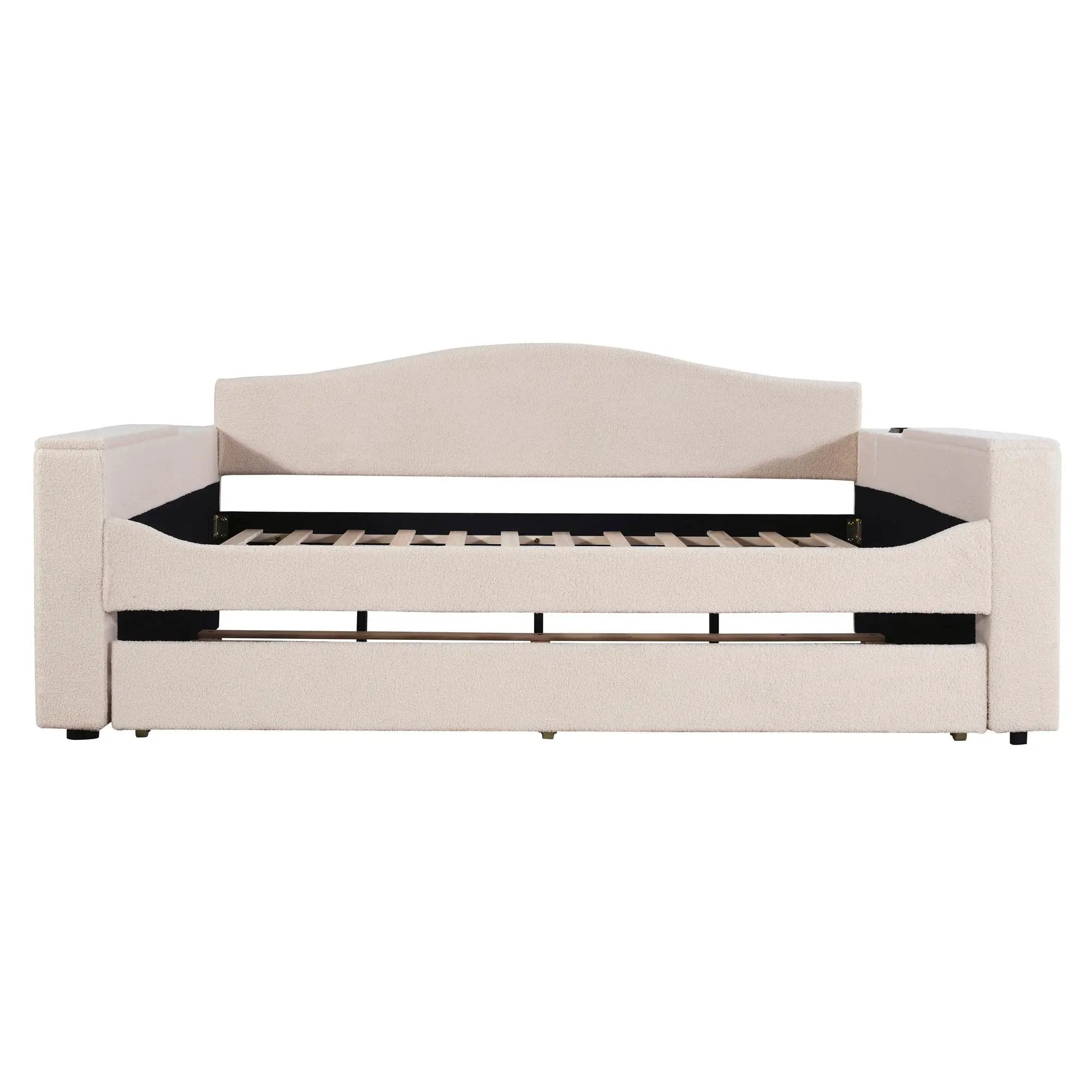 Upholstered Daybed With Storage Armrests, Trundle And Latest Integrated tooth Audio System by HouseOfZazla
