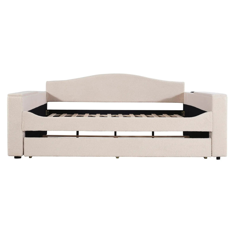Upholstered Daybed With Storage Armrests, Trundle And Latest Integrated tooth Audio System by HouseOfZazla