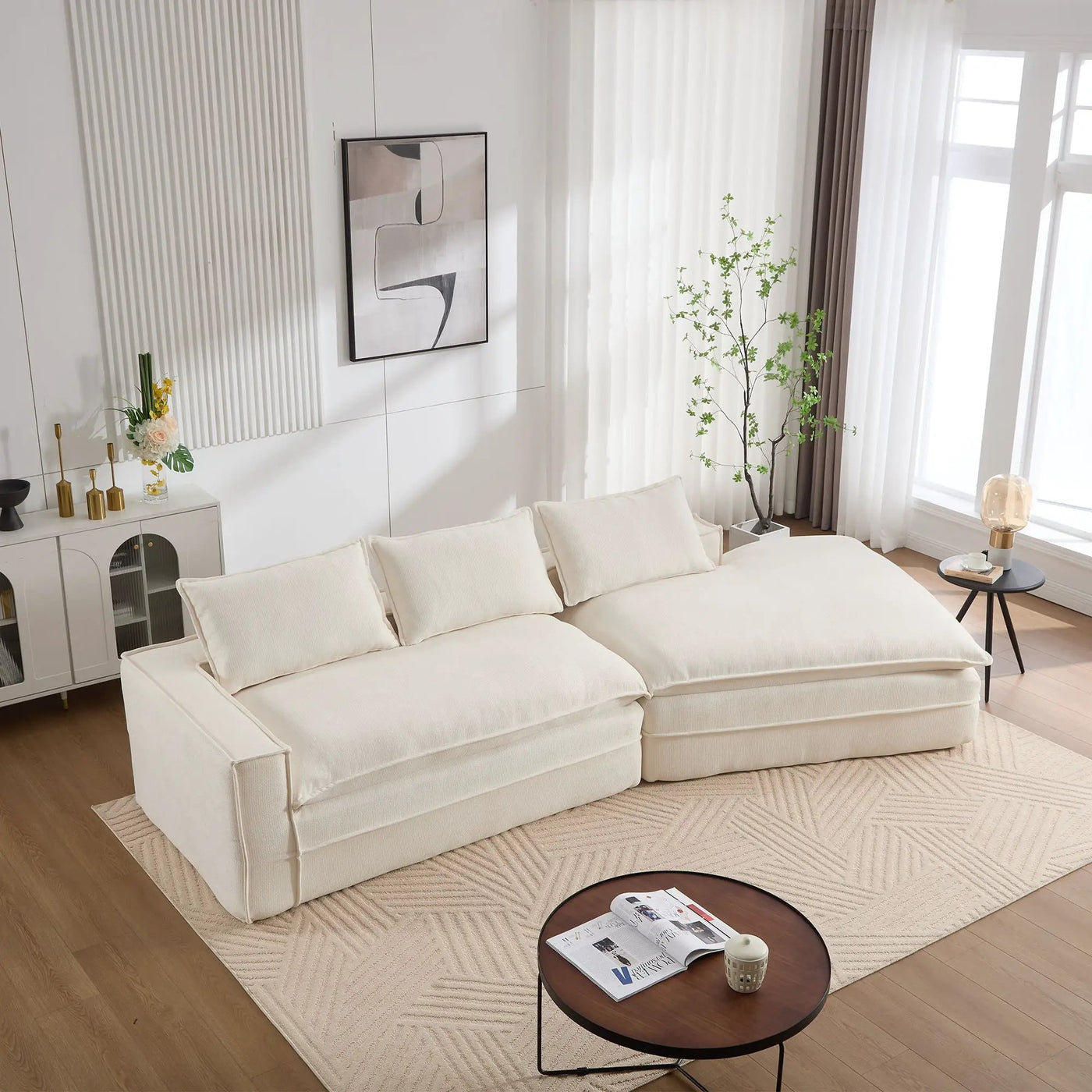 Modern Minimalist Modular Sectional Sofa With Deep Seats And Right Facing Chaise by Unique Piece Furniture