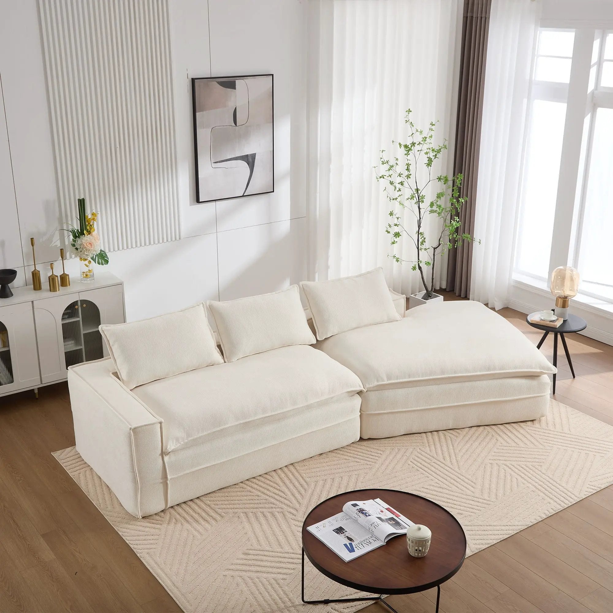 Modern Minimalist Modular Sectional Sofa With Deep Seats And Right Facing Chaise by Unique Piece Furniture