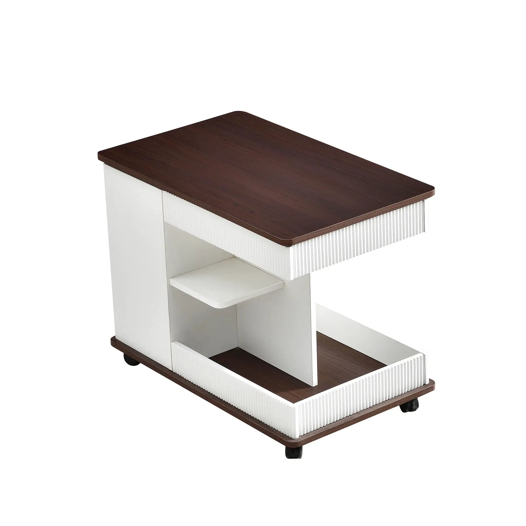 Adjustable End Table With Wheels, 360°Rotating Top And Storage Space by Unique Piece Furniture