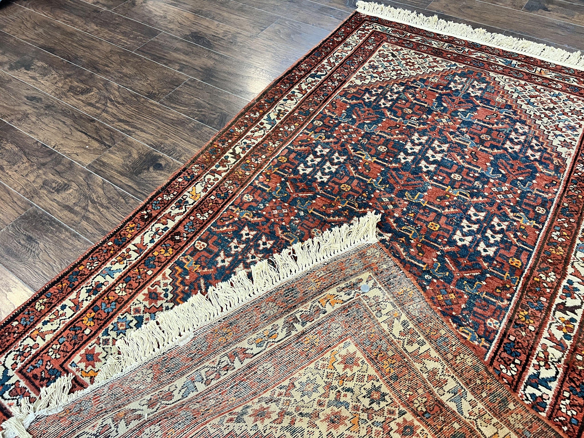 Persian Malayer Rug 4x7, Tribal Rug, Geometric, Antique Oriental Carpet, Red Blue Cream, Boho Rug, Hand Knotted Wool Rug by Jewel Rugs