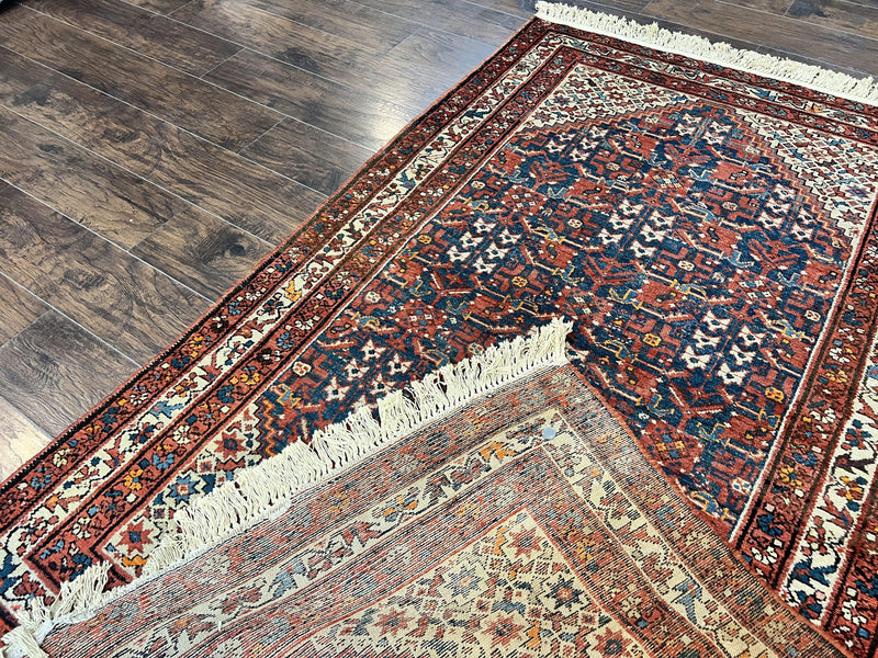 Persian Malayer Rug 4x7, Tribal Rug, Geometric, Antique Oriental Carpet, Red Blue Cream, Boho Rug, Hand Knotted Wool Rug by Jewel Rugs