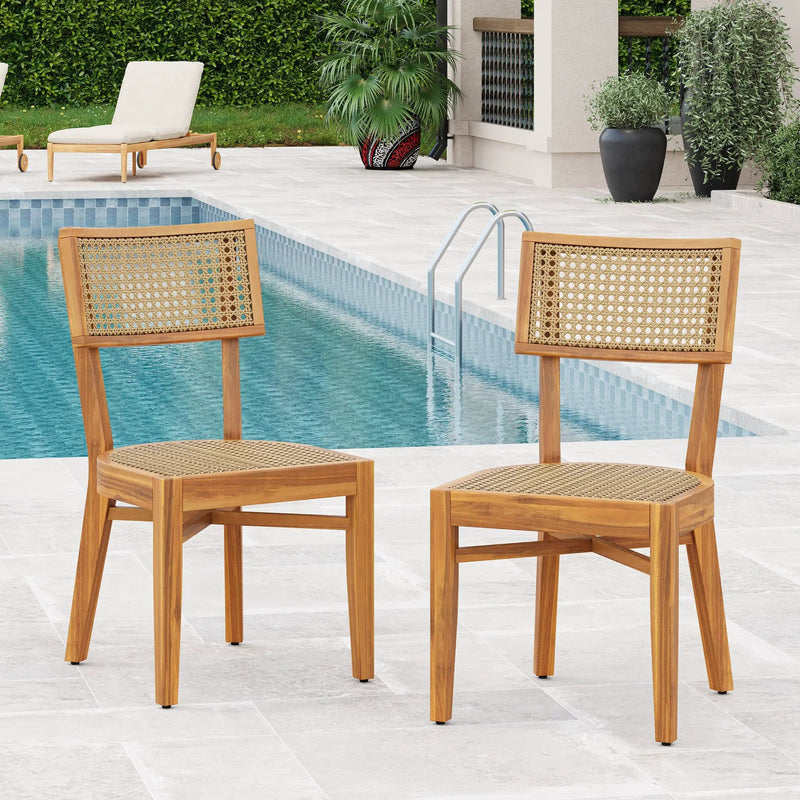 Netro Acacia Wood Dining Chair with Light Brown Wicker by HouseOfZazla