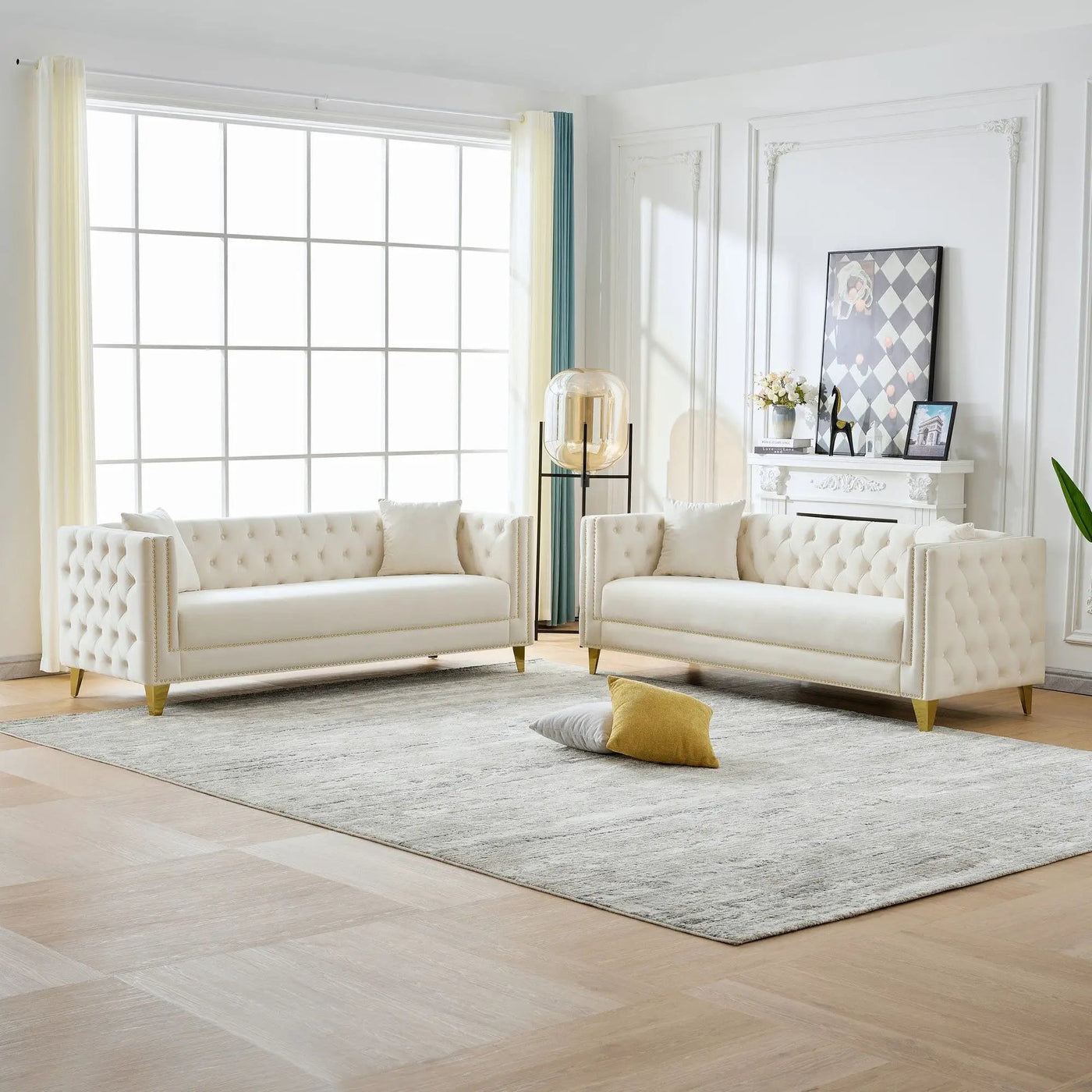 Deep Seat Sofa With Button Nailhead, Square Arm Couches by HouseOfZazla