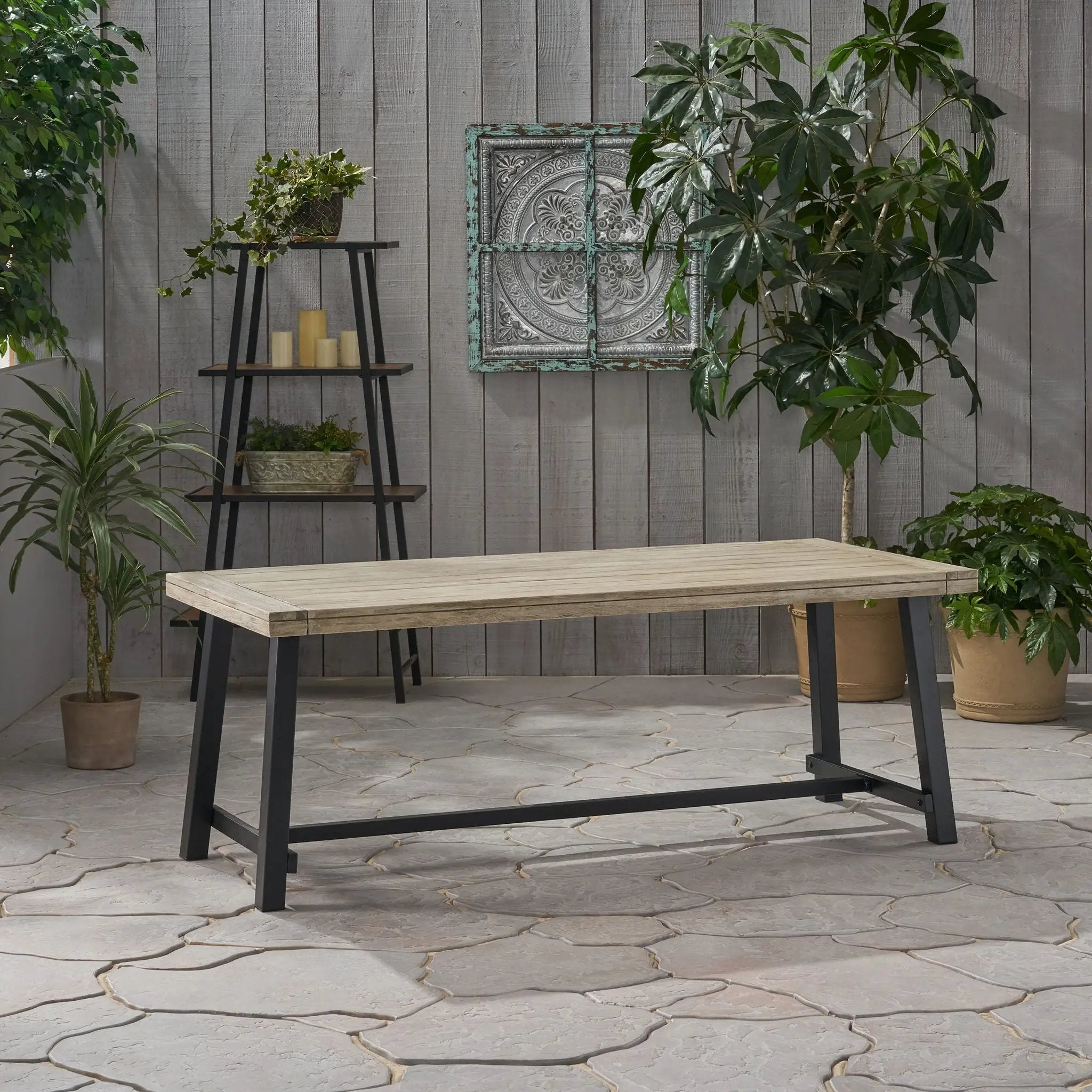 Equilibrium Outdoor Dining Table with Wooden Frame and Slat Top by HouseOfZazla
