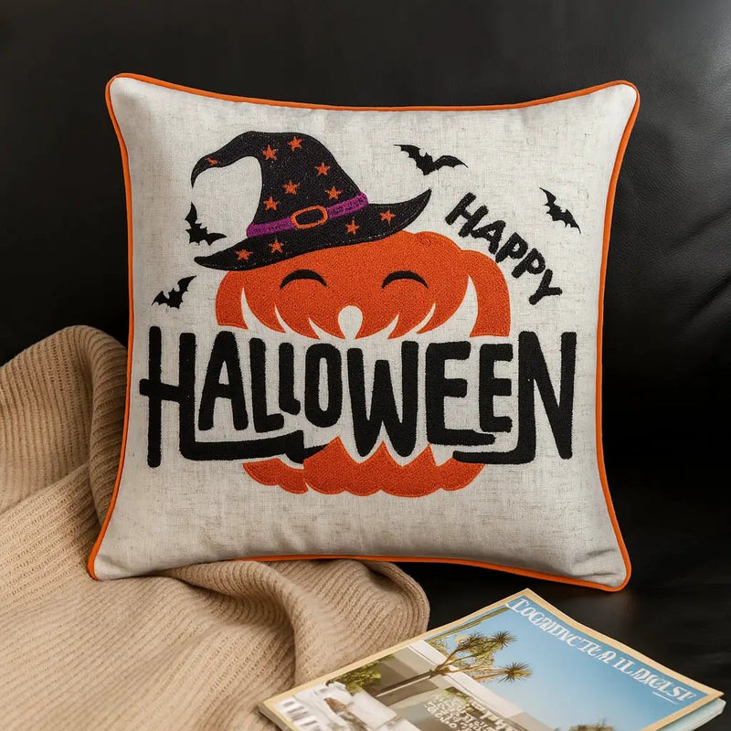 Happy Halloween Pumpkin Witch Throw Pillow Set of 2 by HouseOfZazla