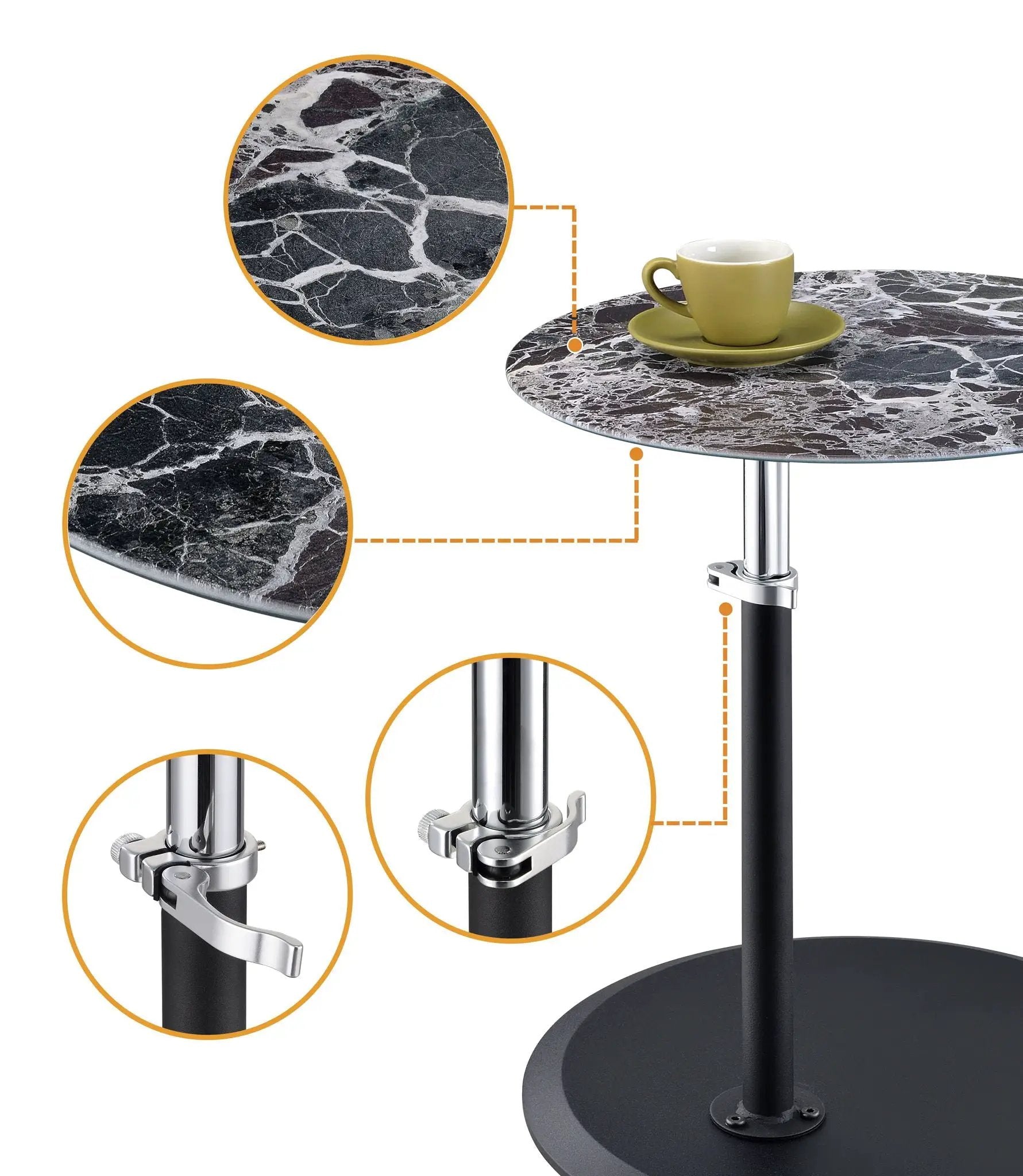 Orbit - 15.5" End Table With Height Adjustable Marble Textured Top by Unique Piece Furniture