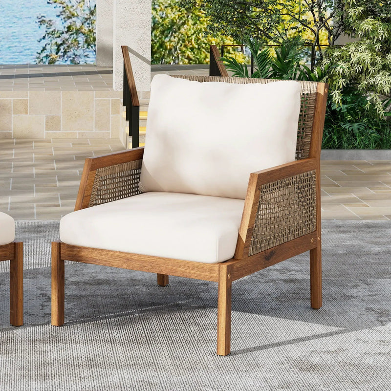 Acacia Wood Patio Furniture Club Chair, Outdoor Wicker Armchair by HouseOfZazla