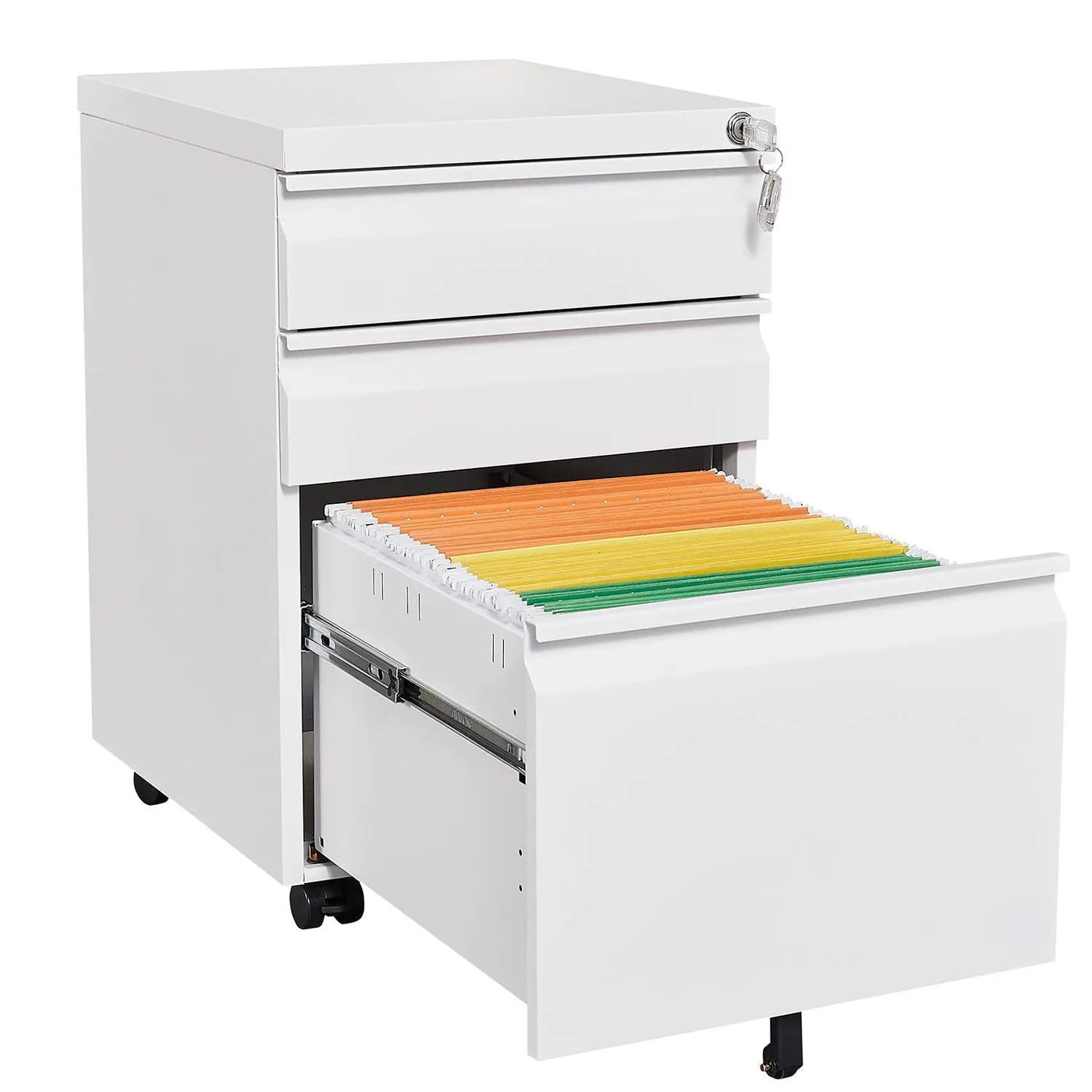 Contemporary 3 Drawer Mobile Filing Cabinet With Lock, Metal Office Storage For Legal / Letter Size by Unique Piece Furniture