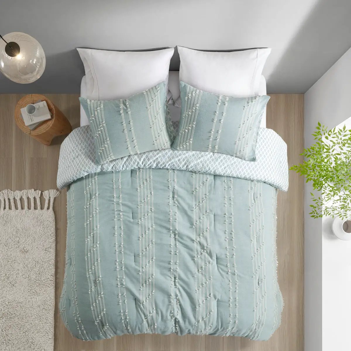 3 Piece Cotton Jacquard Comforter Set Aqua Full/Queen by HouseOfZazla