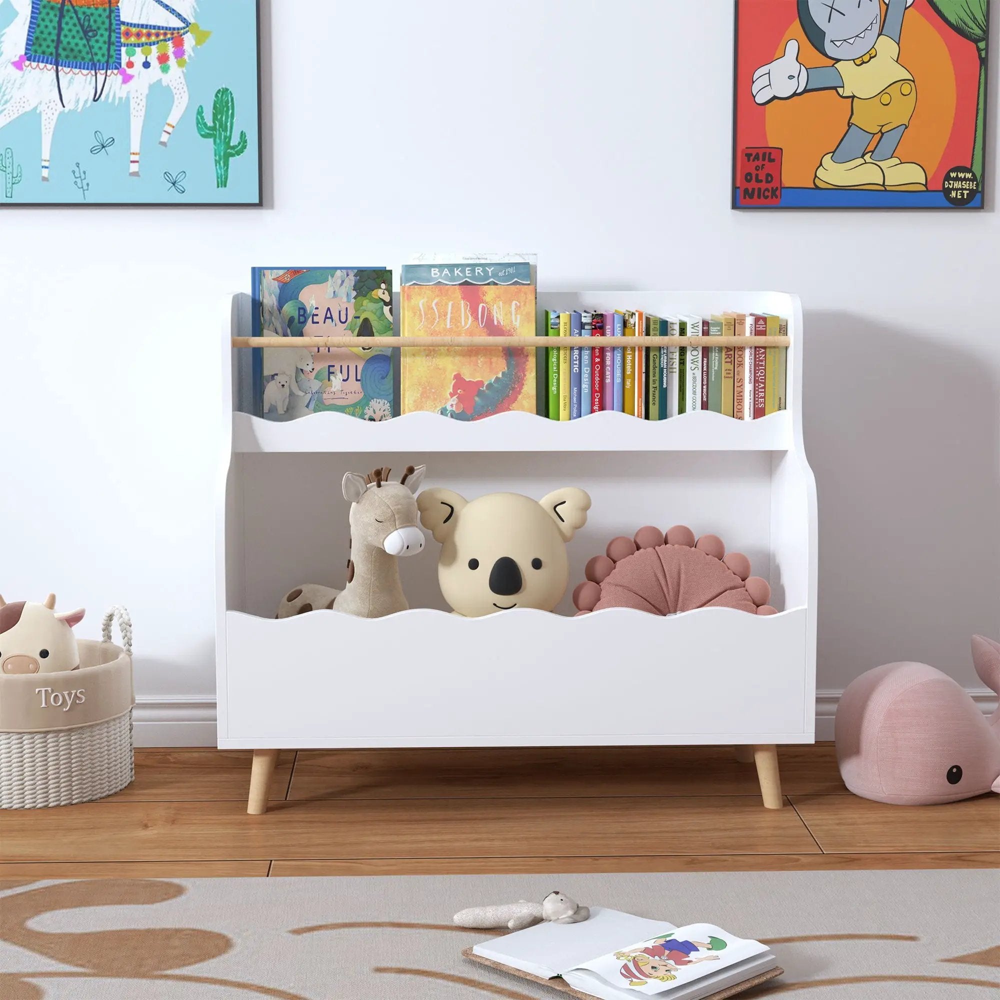 Kids Bookcase, Children Book Organizer Toy Storage Cabinet - White by Unique Piece Furniture