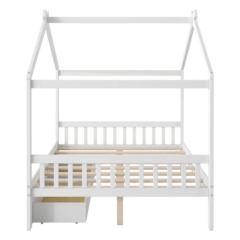 House Style Platform Bed With Headboard, Footboard, 2 Drawers, And Roof Design by Unique Piece Furniture