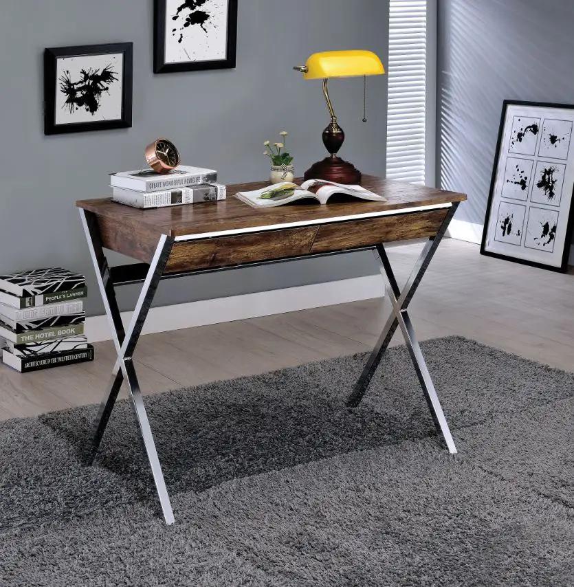 Callers - Writing Desk - Weathered Oak & Chrome by Unique Piece Furniture