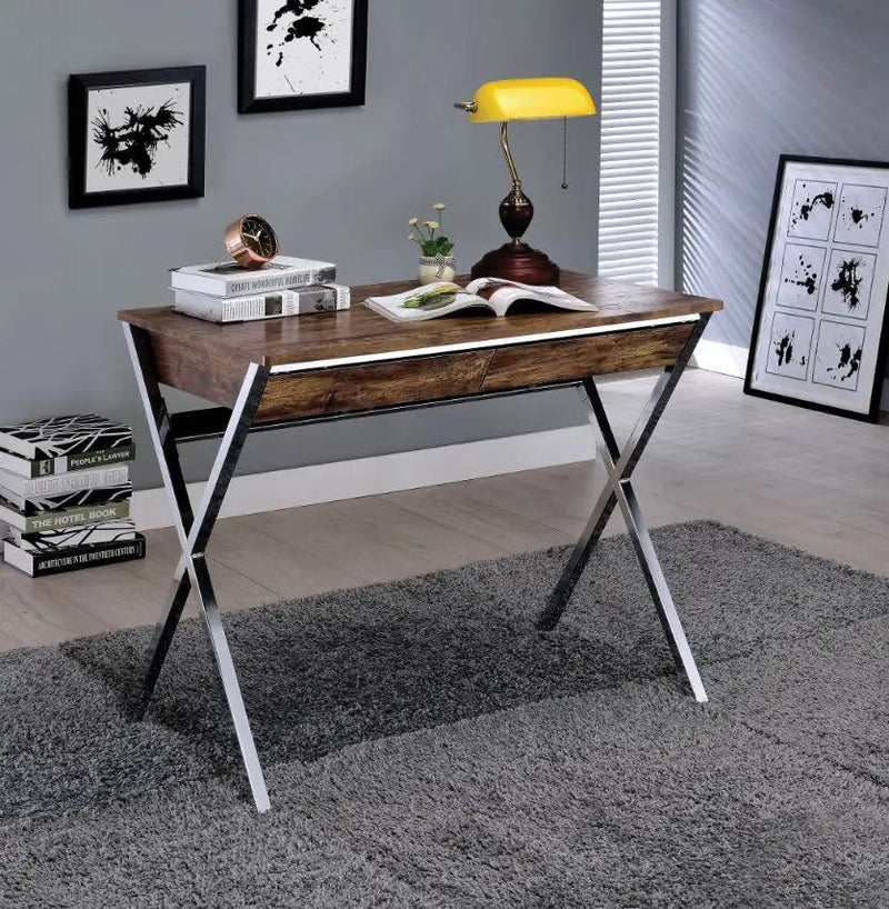 Callers - Writing Desk - Weathered Oak & Chrome by Unique Piece Furniture