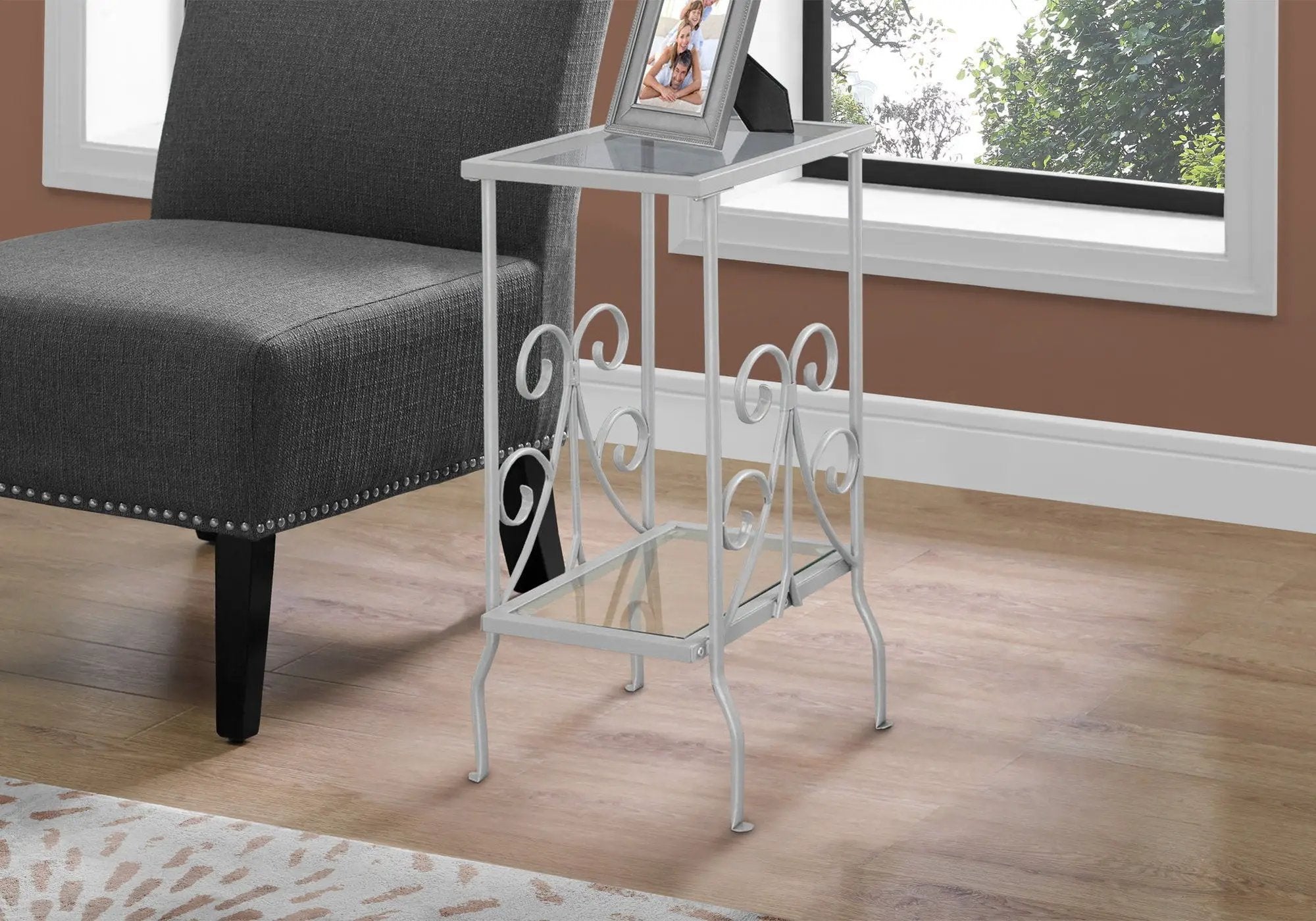 Accent Table, Side Tempered Glass, Transitional - Silver by Unique Piece Furniture