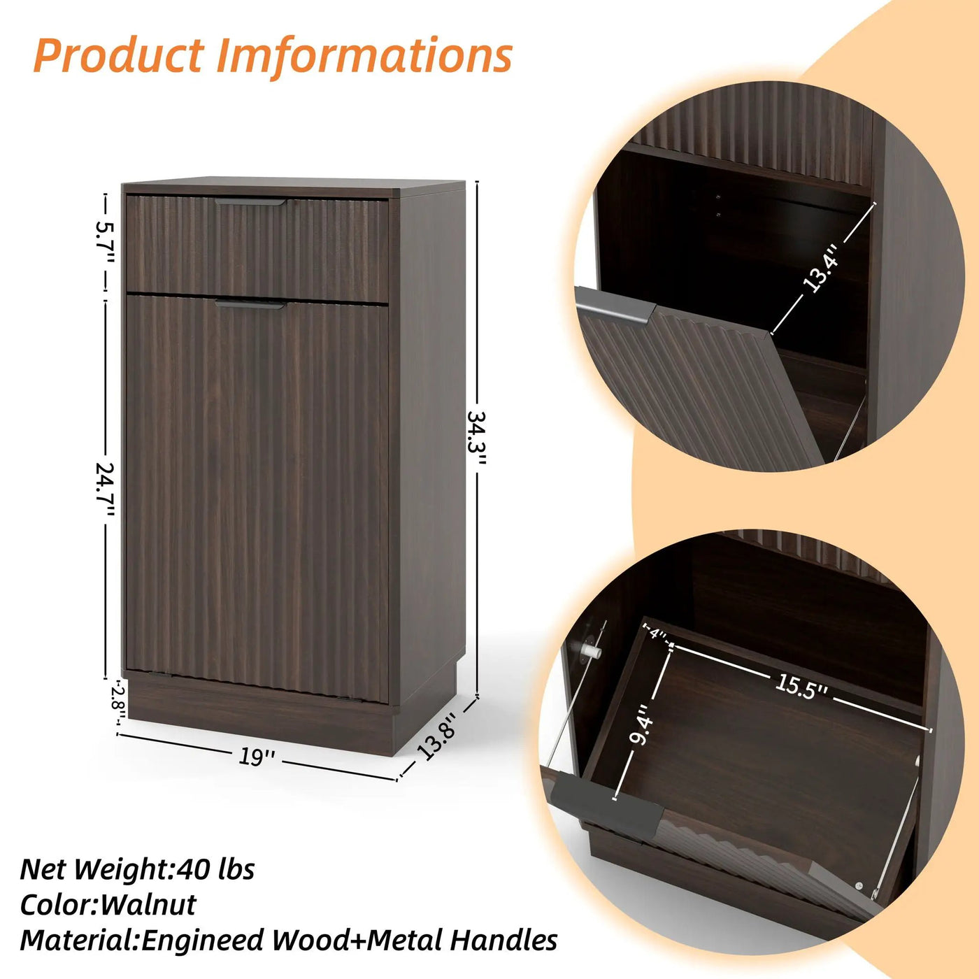 Tilt Out Trash Can Cabinet With Wave Textured Drawer & Pull Out Bin by Unique Piece Furniture