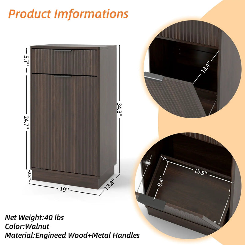 Tilt Out Trash Can Cabinet With Wave Textured Drawer & Pull Out Bin by HouseOfZazla