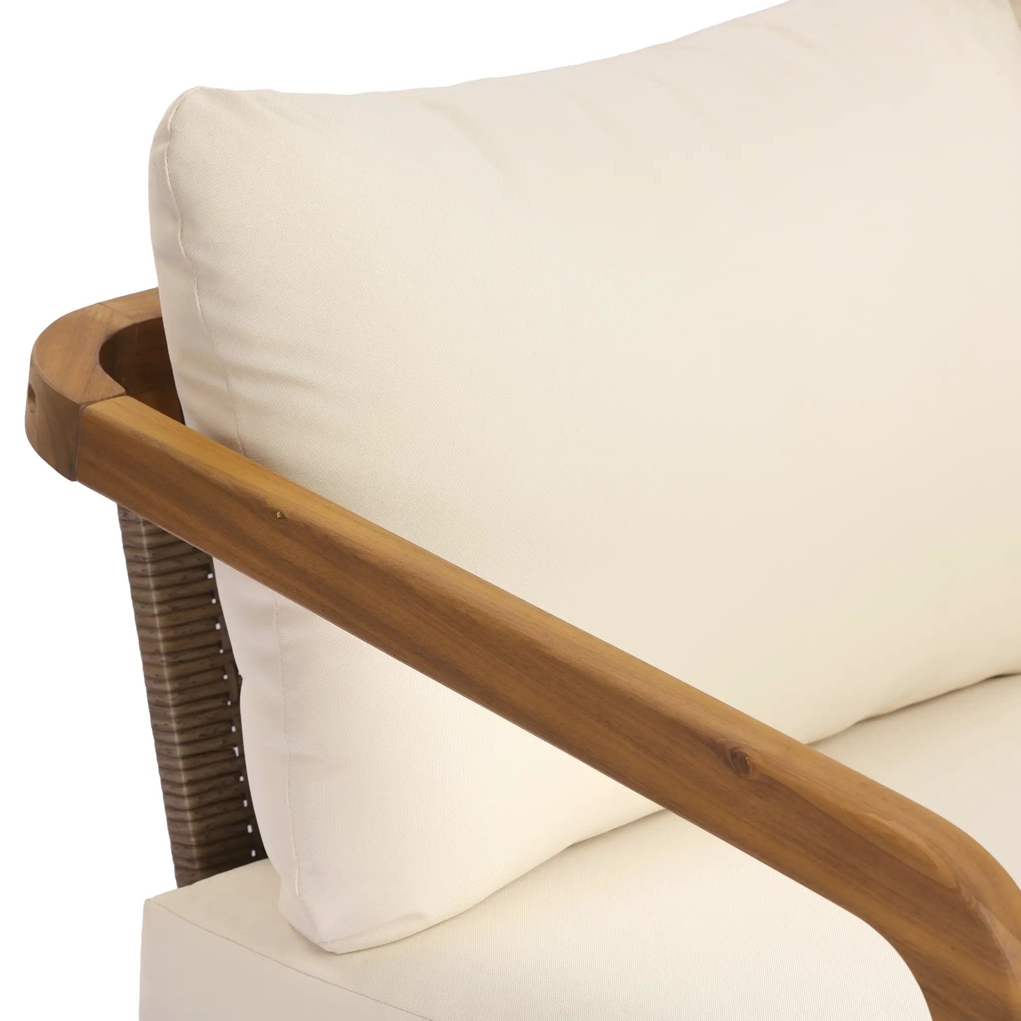 Acacia Wood Outdoor Patio Club Chair with PE Wicker Backrest & Cushions by HouseOfZazla