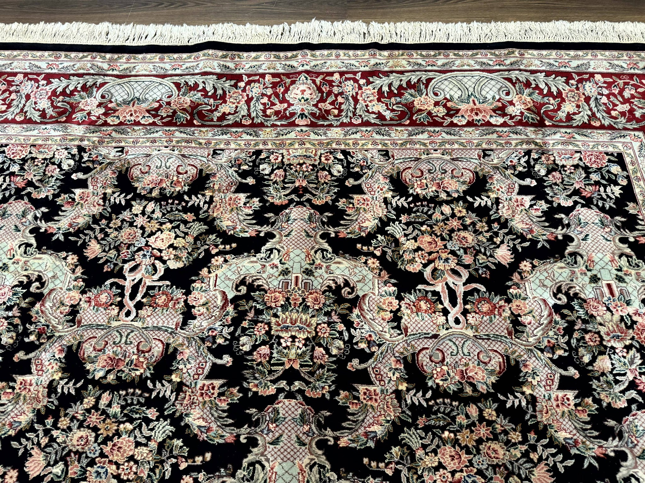 Sino Persian Rug 9x12, Black, Floral Bouquets by Jewel Rugs