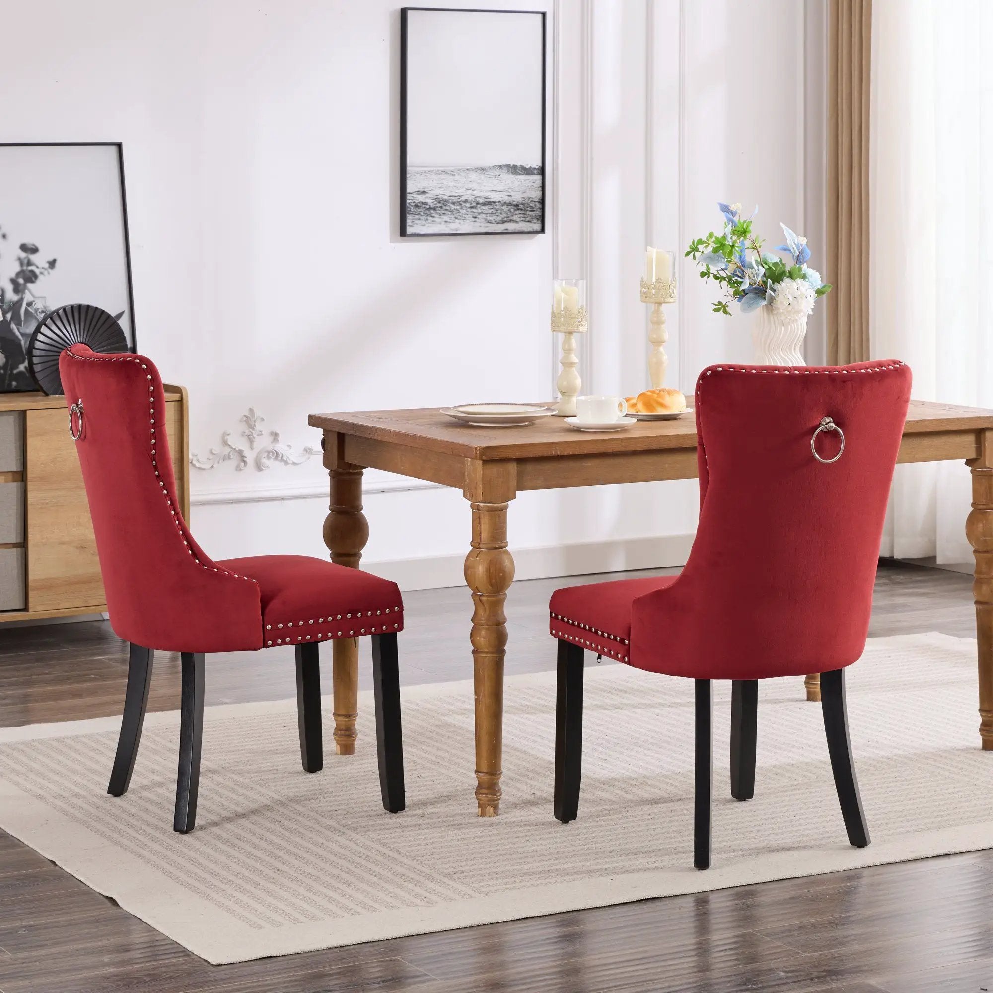 Classic Velvet Dining Chairs - Burgundy (Set of 2) by HouseOfZazla