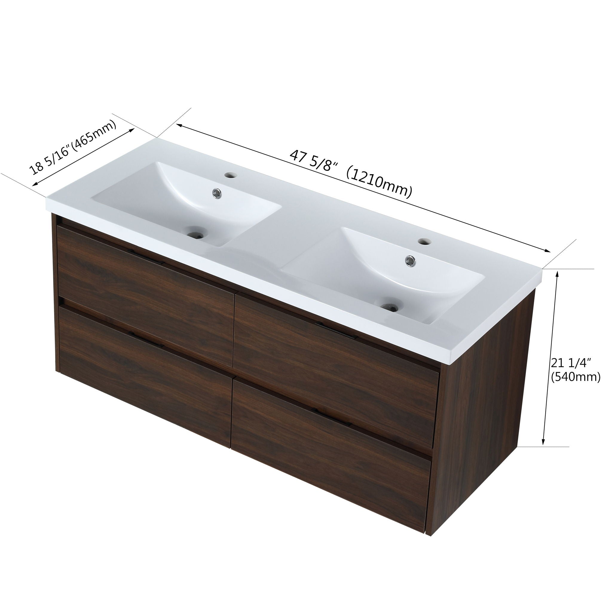 Modern Floating Bathroom Vanity With Dual Resin Sink, Soft Close Drawers by HouseOfZazla