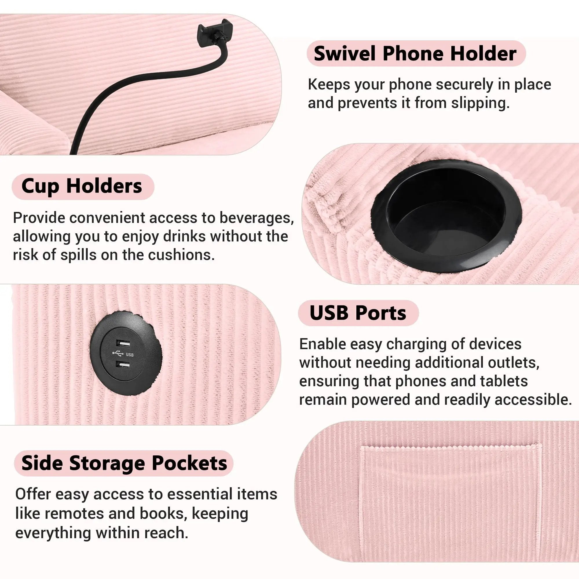 Sleeper Sofa Loveseat Sofa With Full Size Mattress, 2 USB Ports, 2 Cup Holders, 2 Side Pockets And Phone Holder by HouseOfZazla