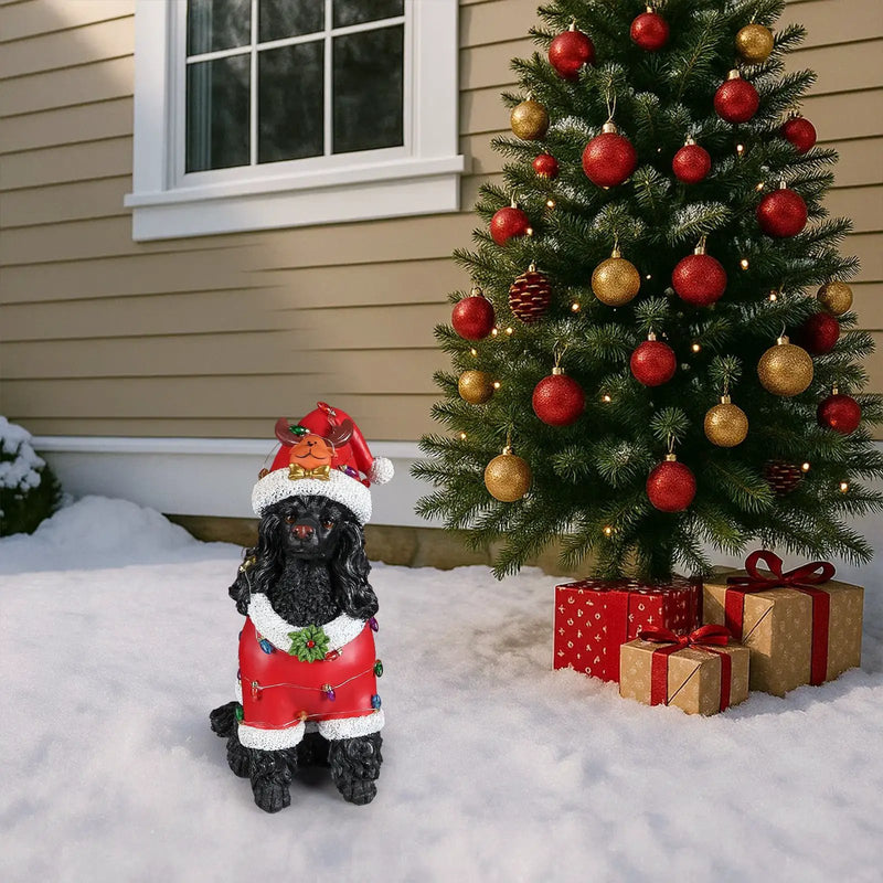 Festive Black Poodle Christmas Statue by HouseOfZazla