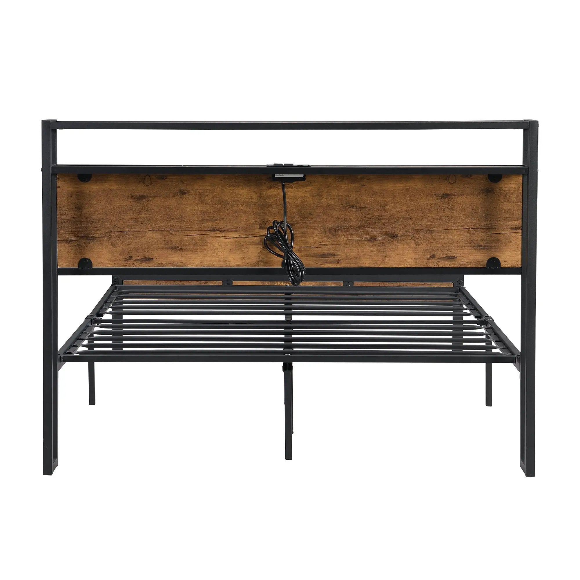 Metal Platform Bed Frame With Wooden Headboard And Footboard With USB Liner, No Box Spring Needed, Under Bed Storage by HouseOfZazla